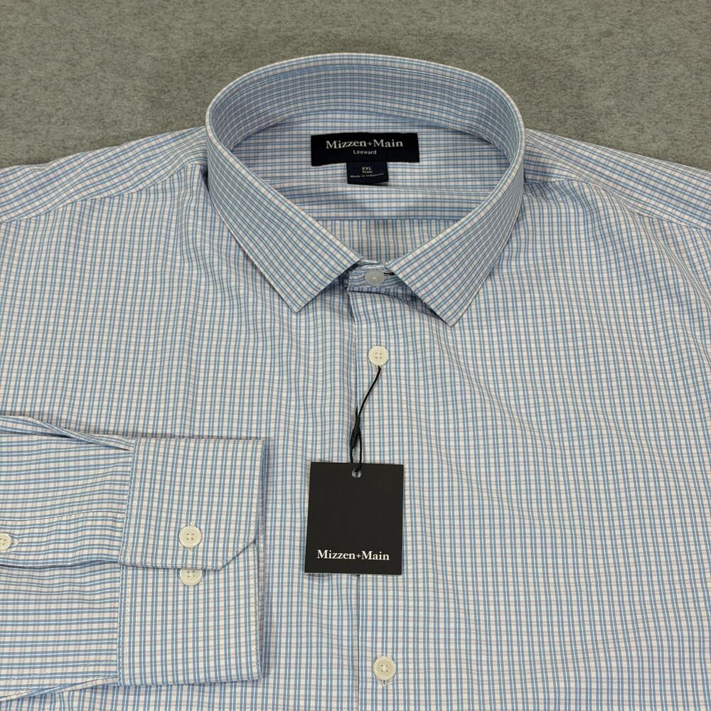 Mizzen+Main Leeward LS Dress Shirt Cornflower Winston Check Blue XXL Trim NWT